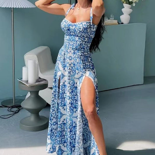 Women's Printing Sleeveless Split Dress