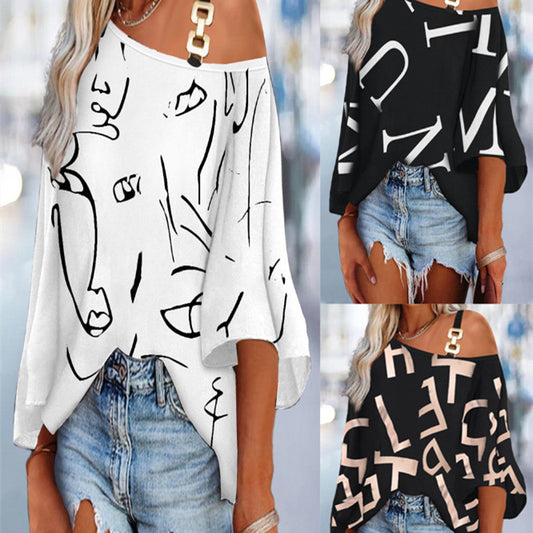 Women's Patchwork Loose Casual Top Printed T-shirt